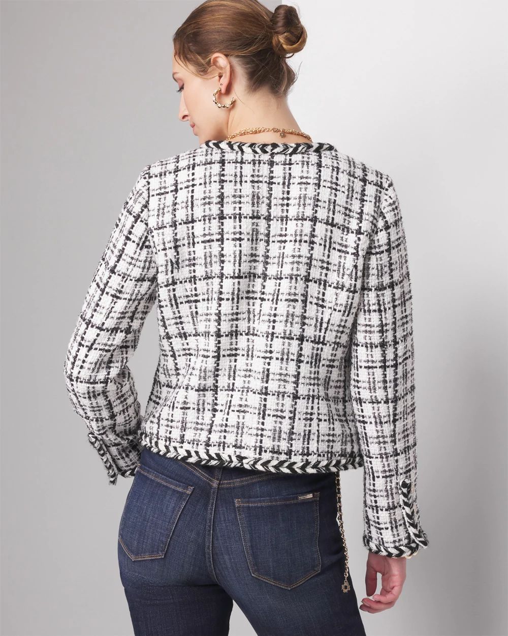 Petite Braided Trim Tweed Jacket | White House Black Market